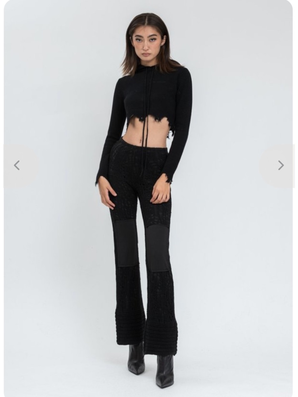 DANIELLE GUIZIO KNIT CROCHET FLARED PANTS - BLACK